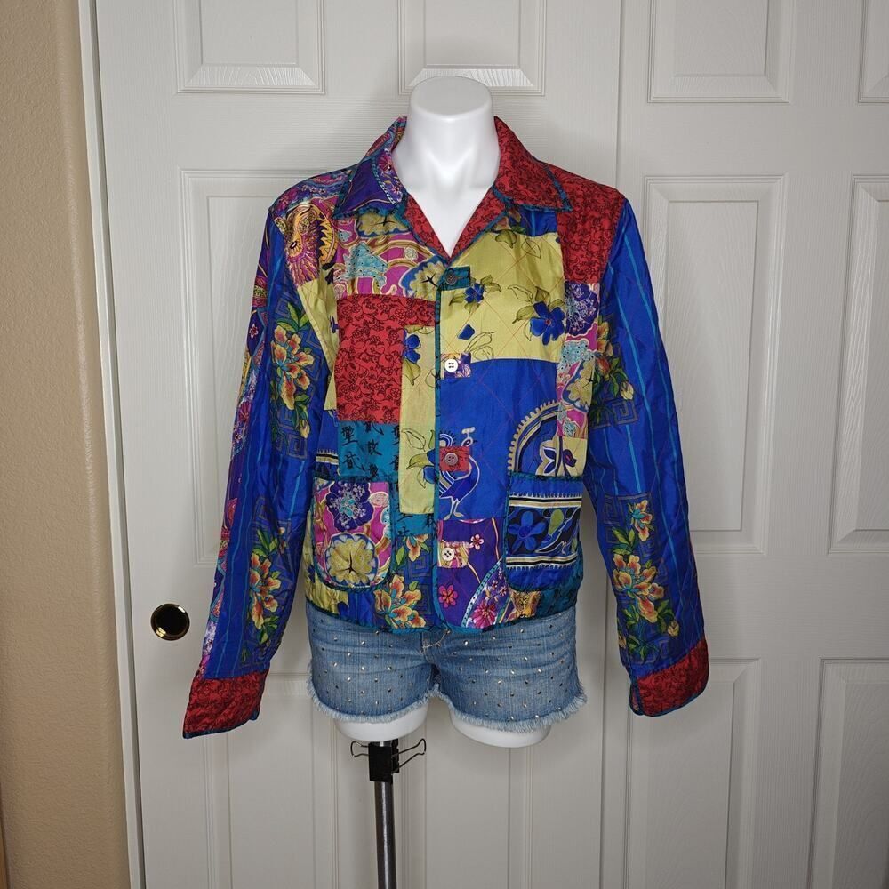 Vintage Chico's 100% silk patchwork quilted jacket sz 1 (M/8)